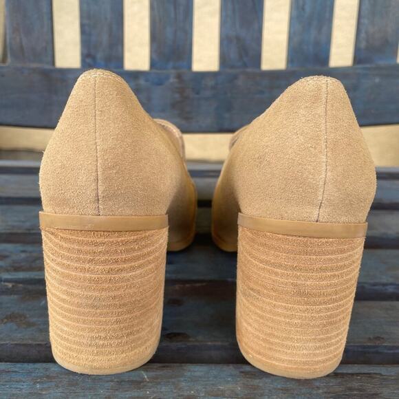 Joie Wevenly Heeled Loafer Pump Tan Suede Block Heel Slip On Womens 9.5 - Picture 7 of 10